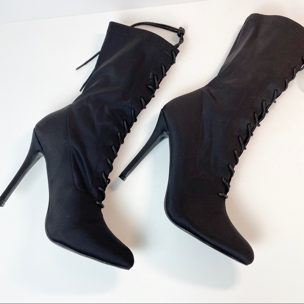 Women’s Black Lace Up Front Stock Boots